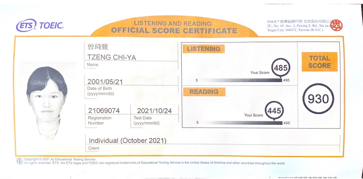 Toeic Certificate